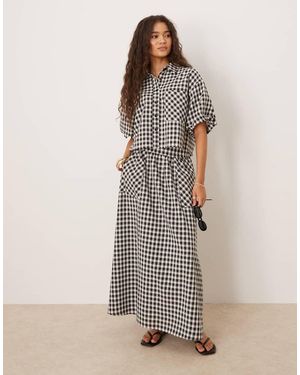 Threadbare Midi Rok Met Gingham Ruit - Naturel