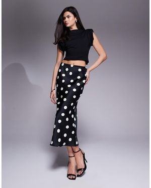 New Look Polka Dot Satin Bias Midi Skirt - Black