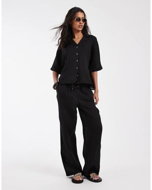 ONLY Linen Blend Wide Leg Trouser Co-Ord - Black