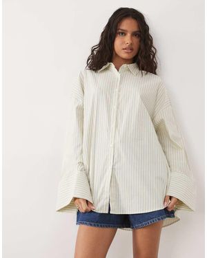 ASOS Oversized Pyjamashirt Van Popeline Met Gele Strepen - Wit
