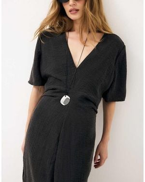 NA-KD V-Neck Short Sleeve Maxi Dress - Black