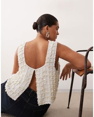 ARRANGE Curve Pearl Embellished Top - White