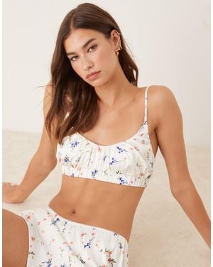 ASOS Satin Bralette And Short Pyjama Set - Natural