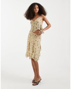 Motel Luisa Winding Floral Floaty Midi Skirt - Natural