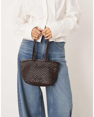 Mango Woven Leather Hand Bag - Blue