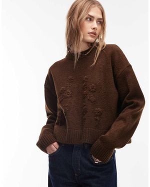ASOS Jersey Bordado A Mano De Punto Mullido De - Marrón
