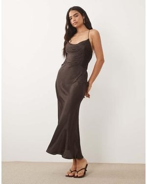 ASOS Drape Fringe Cami Midi Dress - Brown