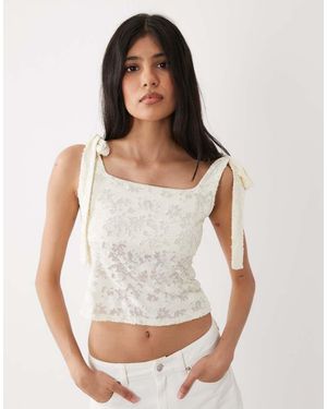Miss Selfridge Tie Shoulder Jacquard Top - White