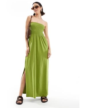 Threadbare Vestido Midi Verde Oliva Con Escote Palabra De Honor Y Pecho Fruncido De