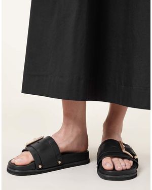 AllSaints Ellie Studded Leather Sliders - Black