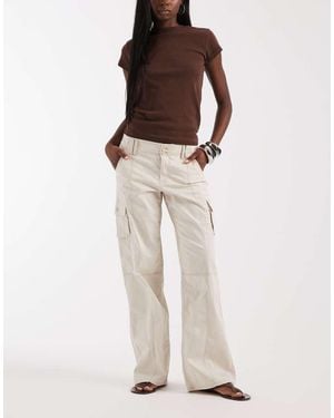 Hollister Low Rise baggy Cargo Trousers With Adjustable Waist - Natural
