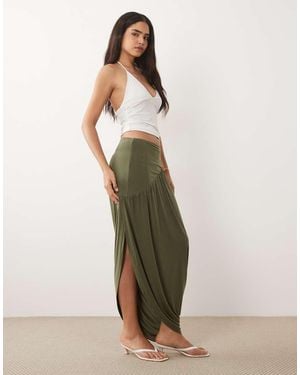 ASOS Asymmetrische Maxi Rok Van Gladde Stof - Groen
