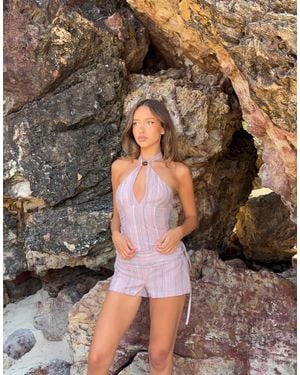 Princess Polly Electric Night Cotton Rich Bead Detail Plunge Keyhole Detail Lace Back Top - Brown