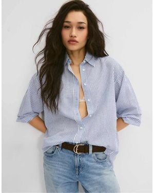 Stradivarius Linen-effect Shirt - Grey