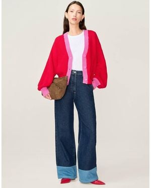 OMNES Knitwear Hopper 100% Cotton Slouchy Oversized Balloon Sleeve Cardigan - Red