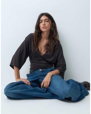 Jdy Cinch Waist Top With Bat Sleeve - Blue