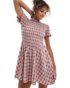 Daisy Street V-waist Shirred Short Sleeve Mini Dress - Pink