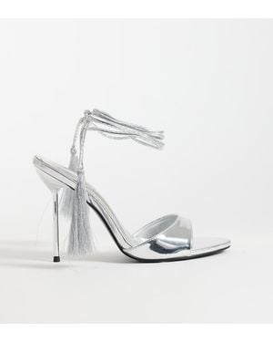 Kaiia Exclusive Metallic Lace Up Fringe Detail Heels - White