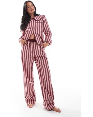 Threadbare Button Down Pajamas With Collar - Red