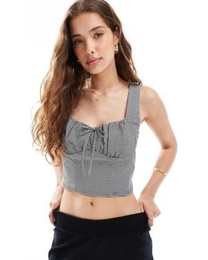 New Look Bengaline Gingham Milkmaid Top - Grey