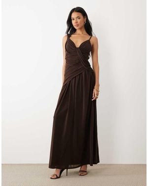 ASOS Stretch Chiffon Draped Cowl Asymmetric Maxi Dress - Brown