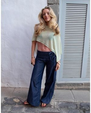 Daisy Street X Emma Jean Boho Open Knit Poncho - Blue