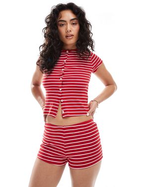Miss Selfridge Stripe Ribbed Micro Short - Red