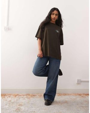 Collusion T-Shirt A Maniche Corte Color Cioccolato Con Stampa Grafica - Marrone