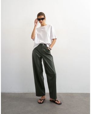 TOPSHOP Faux Leather Barrel Leg Trouser - Natural