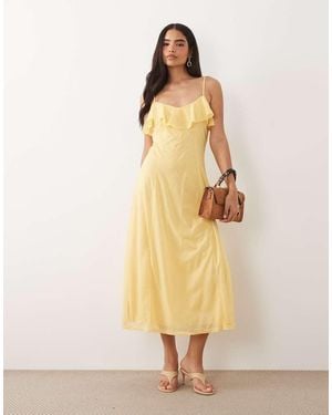 Vero Moda Ruffle Bust Chiffon Midi Cami Dress - Natural