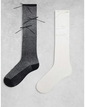 Kaiia – 2er-pack exklusive, gerippte kniestrümpfe - Weiß