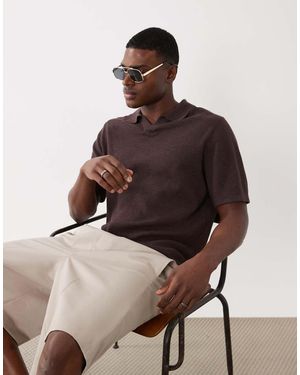 ARKET Polo De Manga Corta De Mezcla De Lino Suave - Marrón