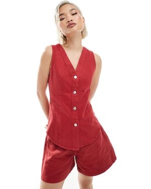 ASOS Denim V Neck Waistcoat Co-ord - Red