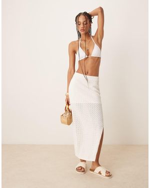 Abercrombie & Fitch Mid Rise Crochet Maxi Skirt With Side Split - Natural