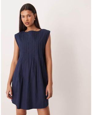 ASOS Slash Neck Mini Dress With Pintucks - Blue