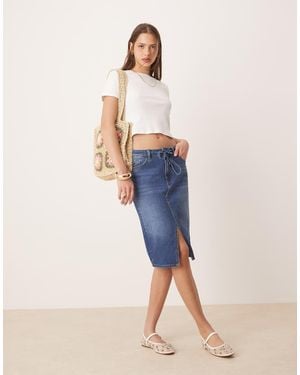 Jdy Denim Kokerrok Met Lage Taille - Blauw