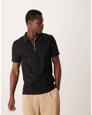 ASOS Premium Interlock Polo T-shirt 300gsm - Black