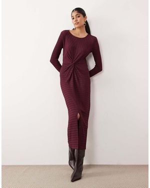 Vila Textu Midi Dress With Twist Detail - Red
