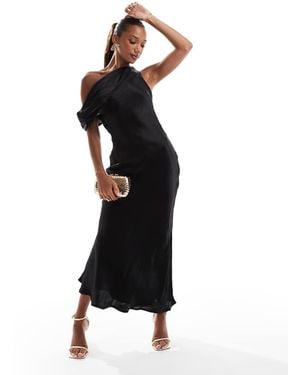 Finding Friday Hammered Satin Asymmetric Bias Maxi Dress - Black