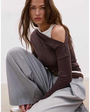 Stradivarius Asymmetric Double T-Shirt - Grey