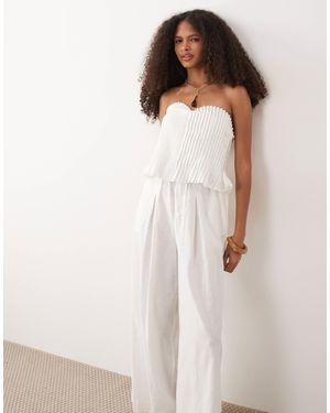 ASOS Cotton Linen Bandeau Jumpsuit With Narrow Pintuck Bodice - Natural
