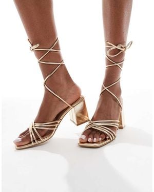 SEQWL Mid Block Heel Sandals - Metallic