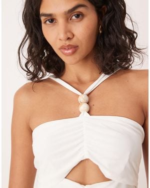 ASOS Slinky Cut Out Halterneck Top With Bead Detail - Brown