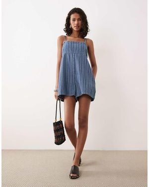 ASOS Mono Corto Vaquero Suave A Con Tirantes Finos - Azul