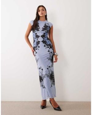 AFRM Mylo Mesh Crew Neck Cap Sleeve Maxi Dress - Blue