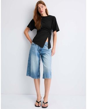 Stradivarius T-Shirt Met Korte Mouwen En Knoopdetail - Blauw