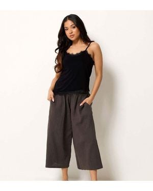 PixieGirl Petite Cheesecloth Cropped Wide Leg Trousers - Black