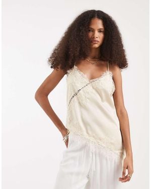 Vero Moda Vera Moda Satin Lace Trim Asymm Cami Top - White