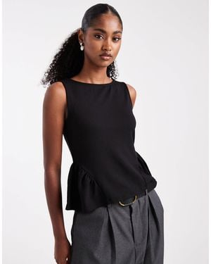 Pieces Peplum Detail Jersey Top - Black