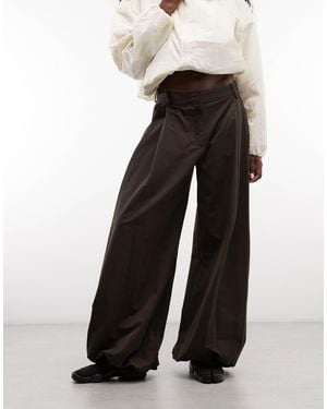 Monki Woven Balloon Trousers - Brown